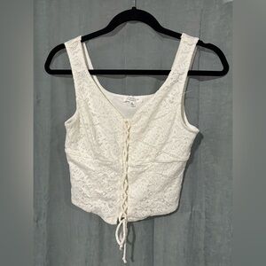 Cream Lace Up Corset Style Tank